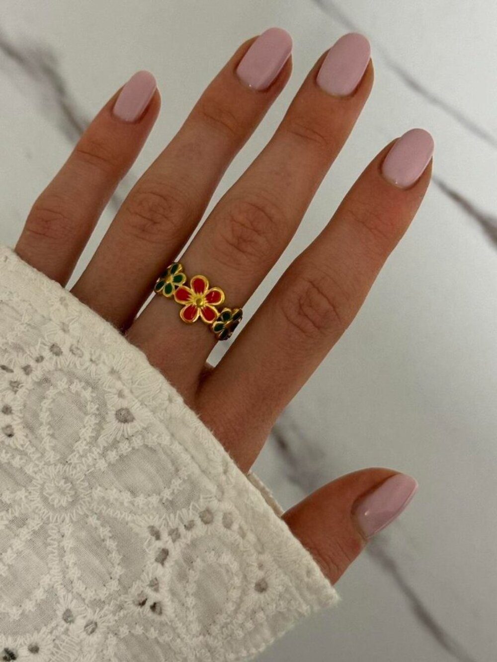 Sku0222 vintage style gold ring green red flowers Stainless steel + gift bag‎ - Picture 4 of 5